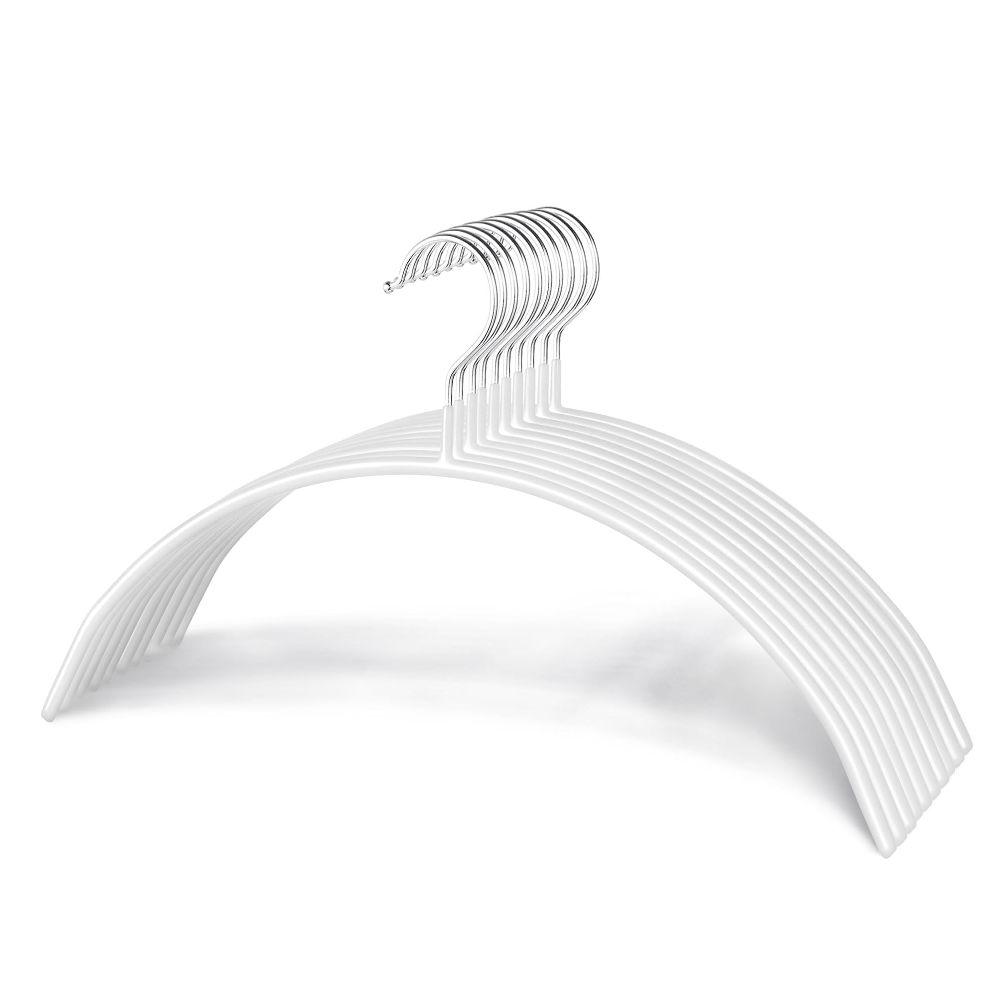 Clothes Hangers - 10 Pack, White - Solid Premium Steel Iron Clothing & Sweater Hangers - Non-Slip No Shoulder Bumps with Grippy Coating - Sleek, Slim & Rounded - Space Saving Solution - by Zoe Deco