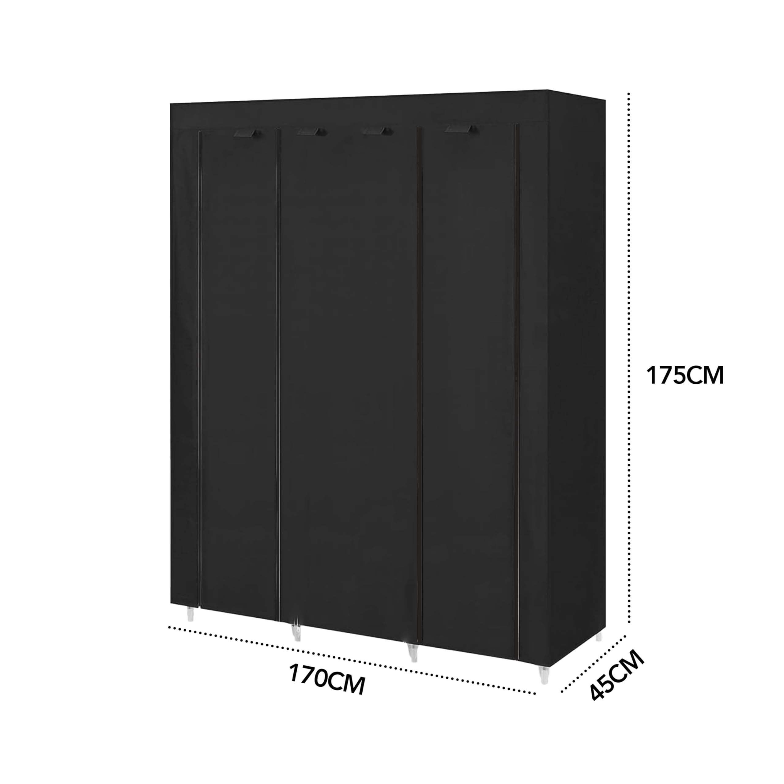 Brixy XXL Stoff Kleiderschrank faltbar, Garderobenschrank mit Reißverschluss, 175 x 170 x 45 cm, Schwarz