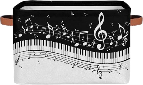Miniatura 1 de Cesta de almacenamiento, notas musicales de piano abstracto, caja de almacenamiento plegable grande con asa, duradera e impermeable, organizador de