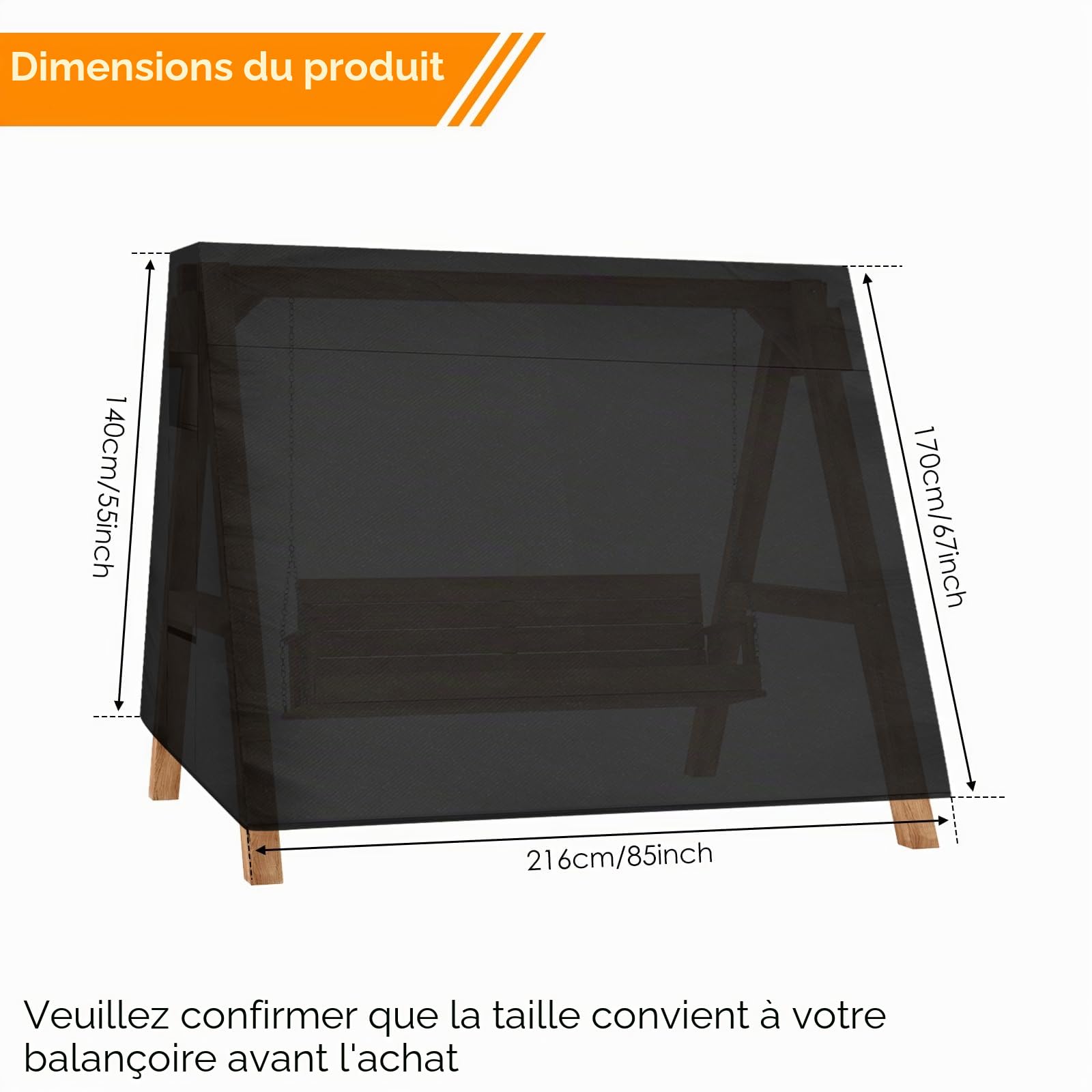 Housse de balancelle 3 places - 216 x 140 x 170 cm - Avec sac de rangement - En tissu Oxford 210D - Imperméable - Résistante à la neige, au soleil et au vent