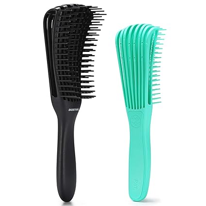 2Pack BESTOOL Detangle Brush, Detangling Brush for Black Natural Hair, Detangler Brush for Faster n Easier Defined Wet Dry 3/4abc Curly, Coily, Kinky Hair with No Pain (Black, Green)