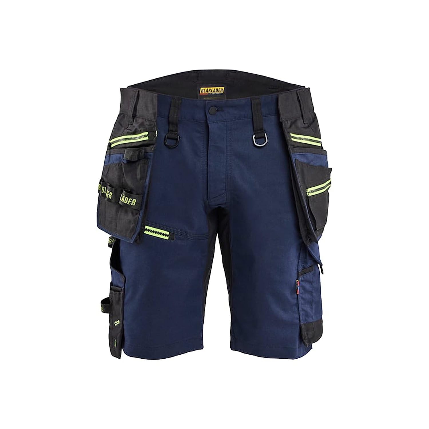 Blaklader Short de Travail Artisan Stretch Striker 1972 Bleu Marine/Jaune Fluo M - FR(44) - SE(C50) - Standards - Vêtements de Travail
