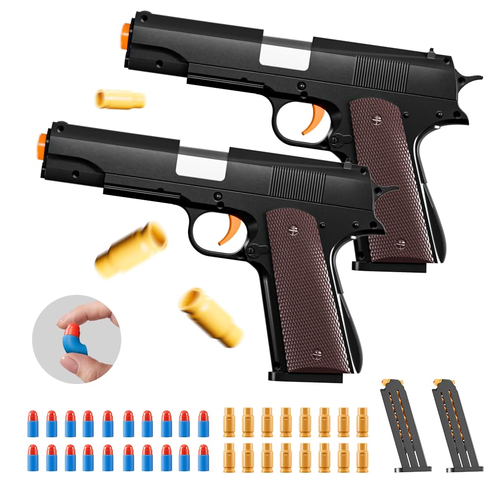 2Pack M1911 EVA Soft Foam Ejection Toy Blaster, Shooting with Foam Darts, Shooting Games, Backyard Fun and Outdoor Games, Education Toy Model for Boys Girls Halloween Christmas Ages 8+ (Brown+Brown)