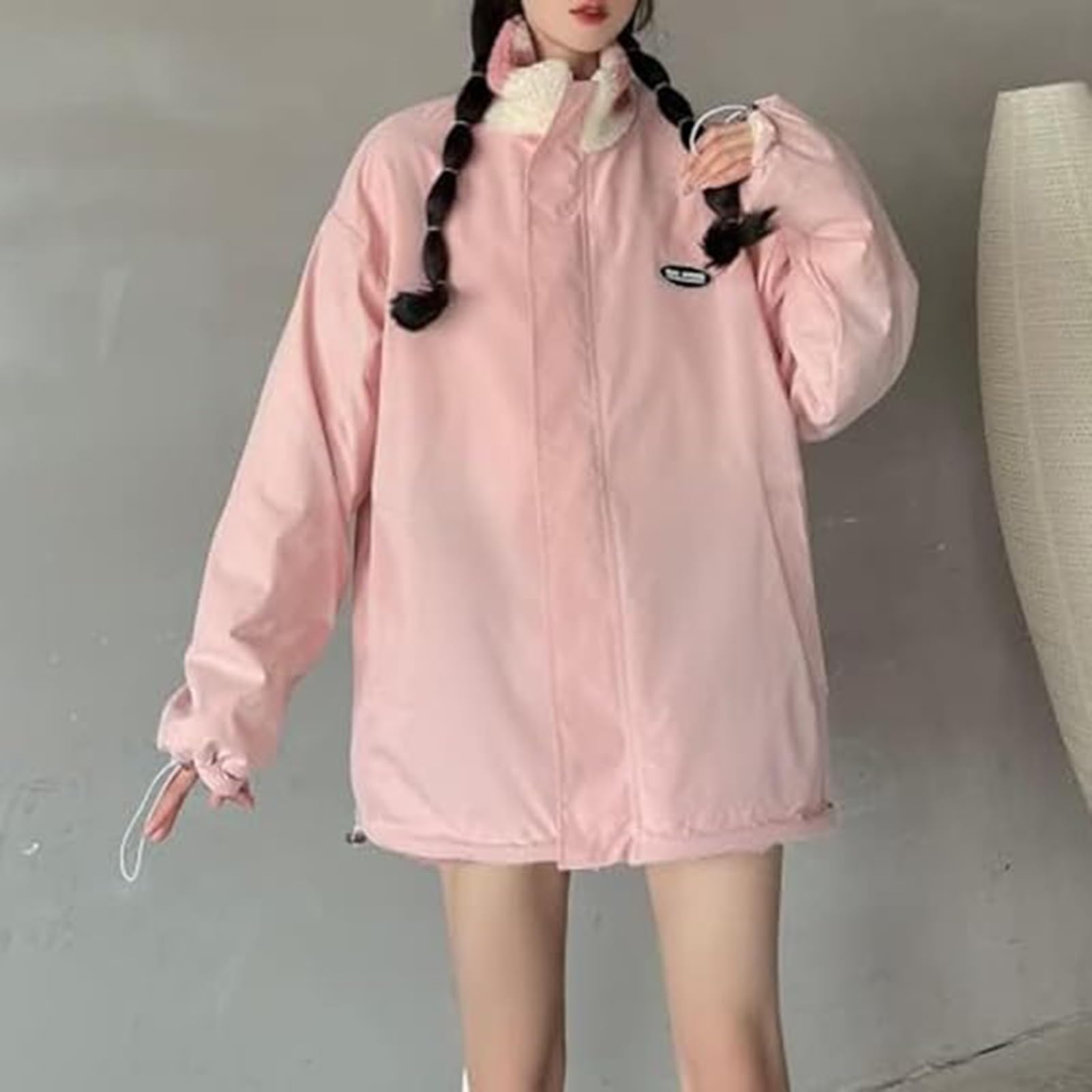 Giacche in Pile Sherpa da Donna, Reversibile Kawaii con Stampa a Cuore, Cerniera Pelosa Cappotti Cutecore Estetica Y2k Vestiti Gyaru