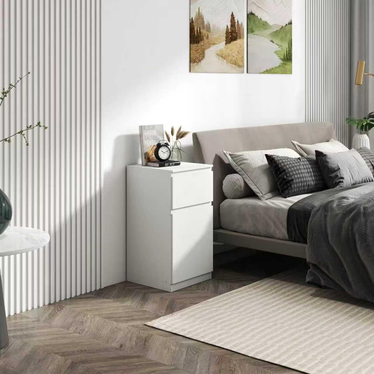 Komodenschrank für Schlafzimmer 40 cm Breit Kommode Weiß mit 1 Schubladen & 1 Tür, Nachtkasten Schubladenkommode Kommode&Sideboard Komoda Weiss für Büro Wohnzimmer Schlafzimmer Flur Möbel