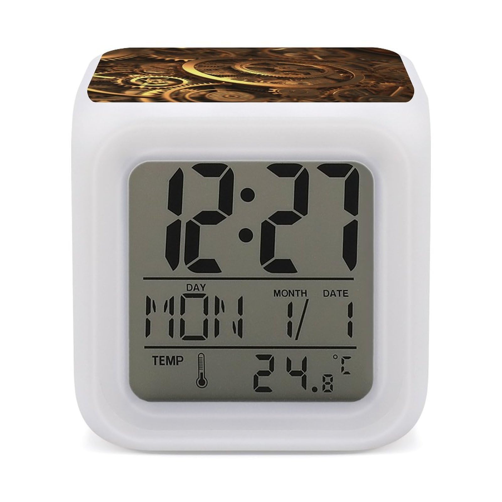 VstaDank Cool Steampunk Gears Alarm Clock Sleep Trainer 7 Color Changing Night Light Modern Touch Bedside Lamp Fashion Digital Clock with Temperature Display Wake Clocks for Loud Alarm