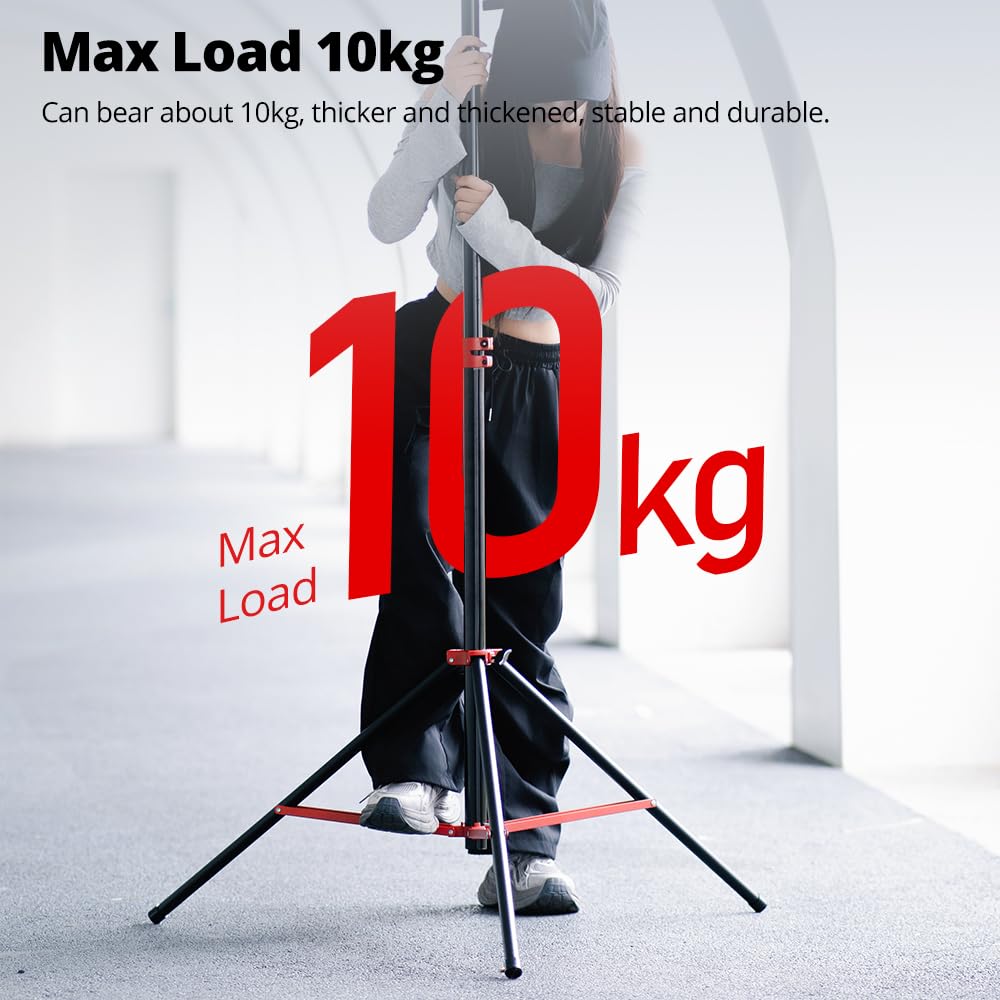 AMBITFUL GM280P Stojak na światło z amortyzacją powietrzną, obciążenie 10 kg, wysokość 108-280 cm, czerwony akcent z klapką na czarnym korpusie do oświetlenia pierścieniowego, aparatu, LED