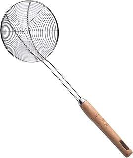 POHOVE Spider Passoire Skimmers, Cuisine Acier Inoxydable Araignée Câble Passoire, Louches Poêle Cuillère avec Poignée en Bois, pour Nouille, Spaghetti, Pâtes, Panier Cuisine Profond Friteuse