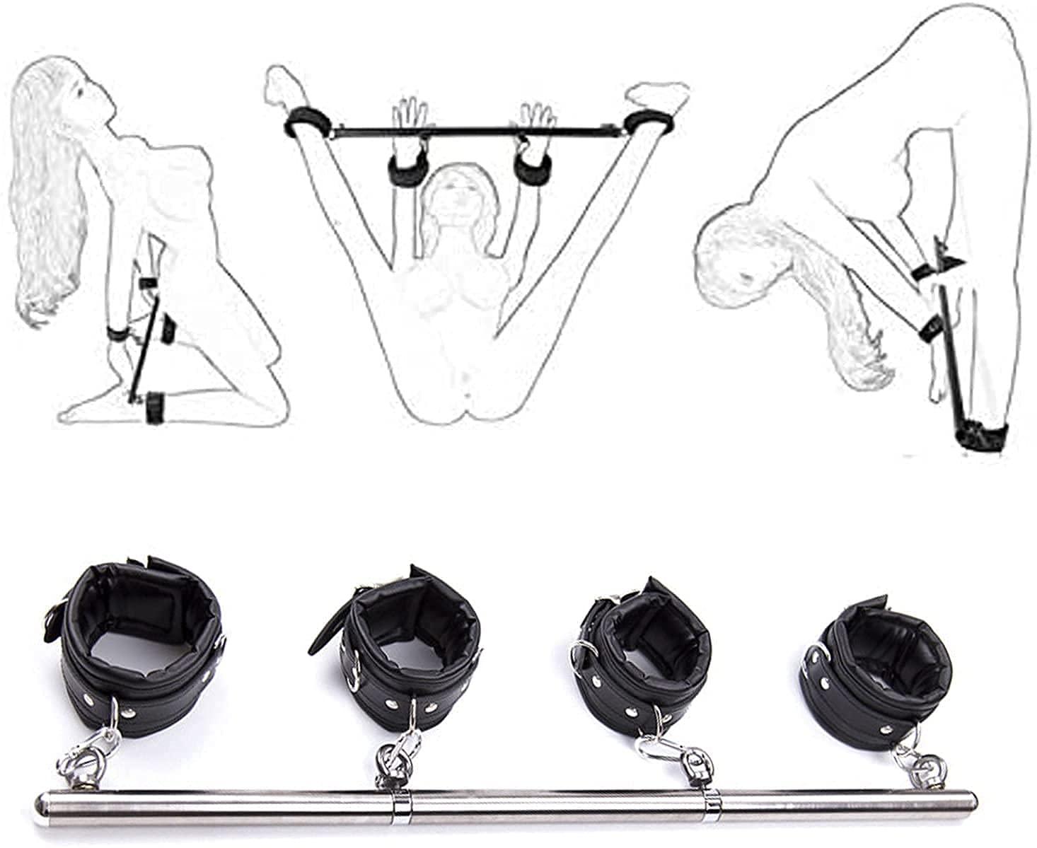 Menottes pour mains et chevilles avec barre d'écartement réglable pour bondage BDSM
