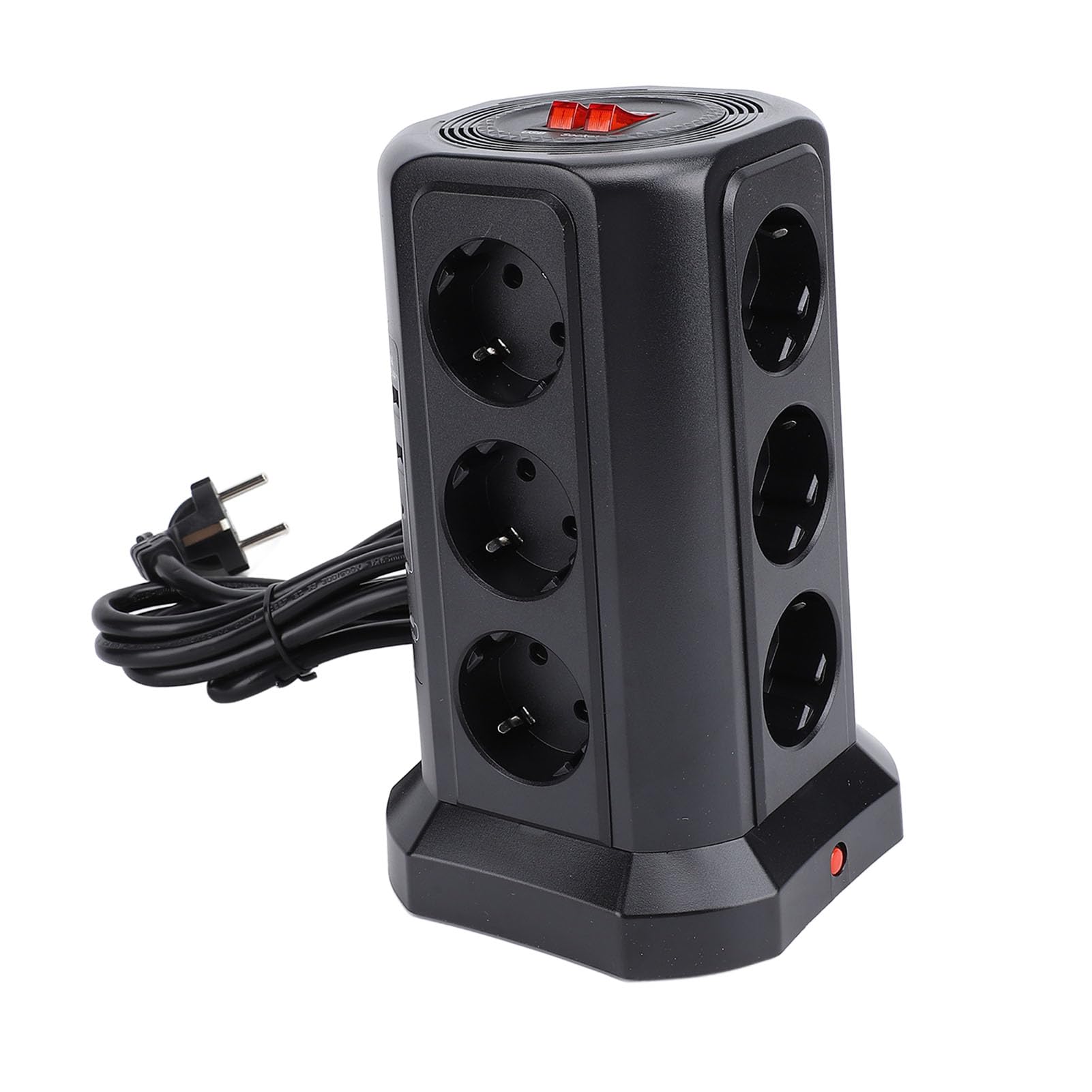 Listwa Zasilająca Wieżowa Czarna Pionowa Listwa Zasilająca z ABS Pionowa Elektryczna 12,3 X 20 Cm z Przełącznikiem Ochronnym Oszczędność Miejsca Wiele Portów do Użytku w Akademiku na Biurku