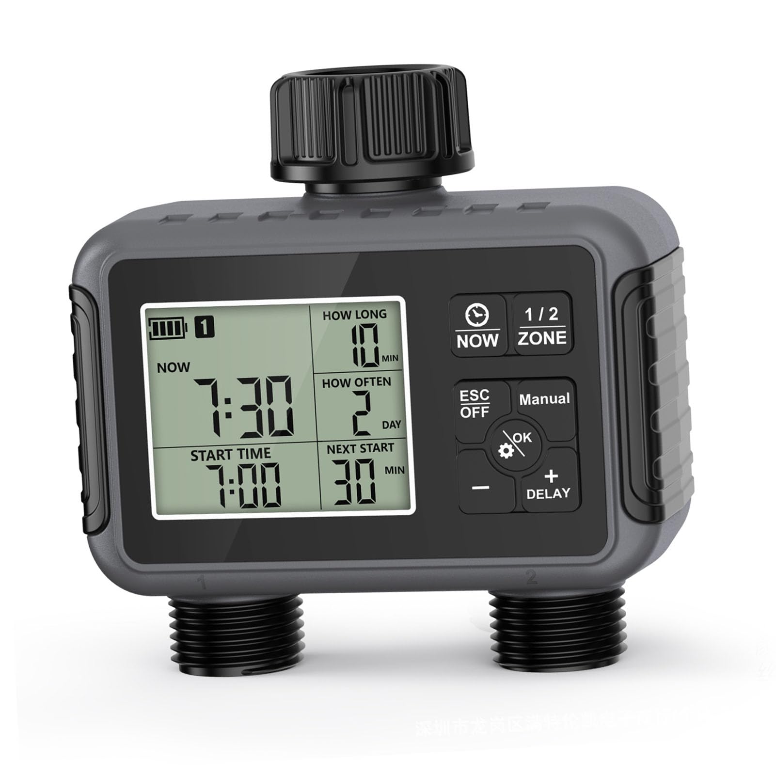 Timer di Irrigazione Intelligente per Un'irrigazione Efficiente con Doppie Uscite, modalità Automatica e Manuale, Ideale per Giardini e Prati, Design Compatto in ABS