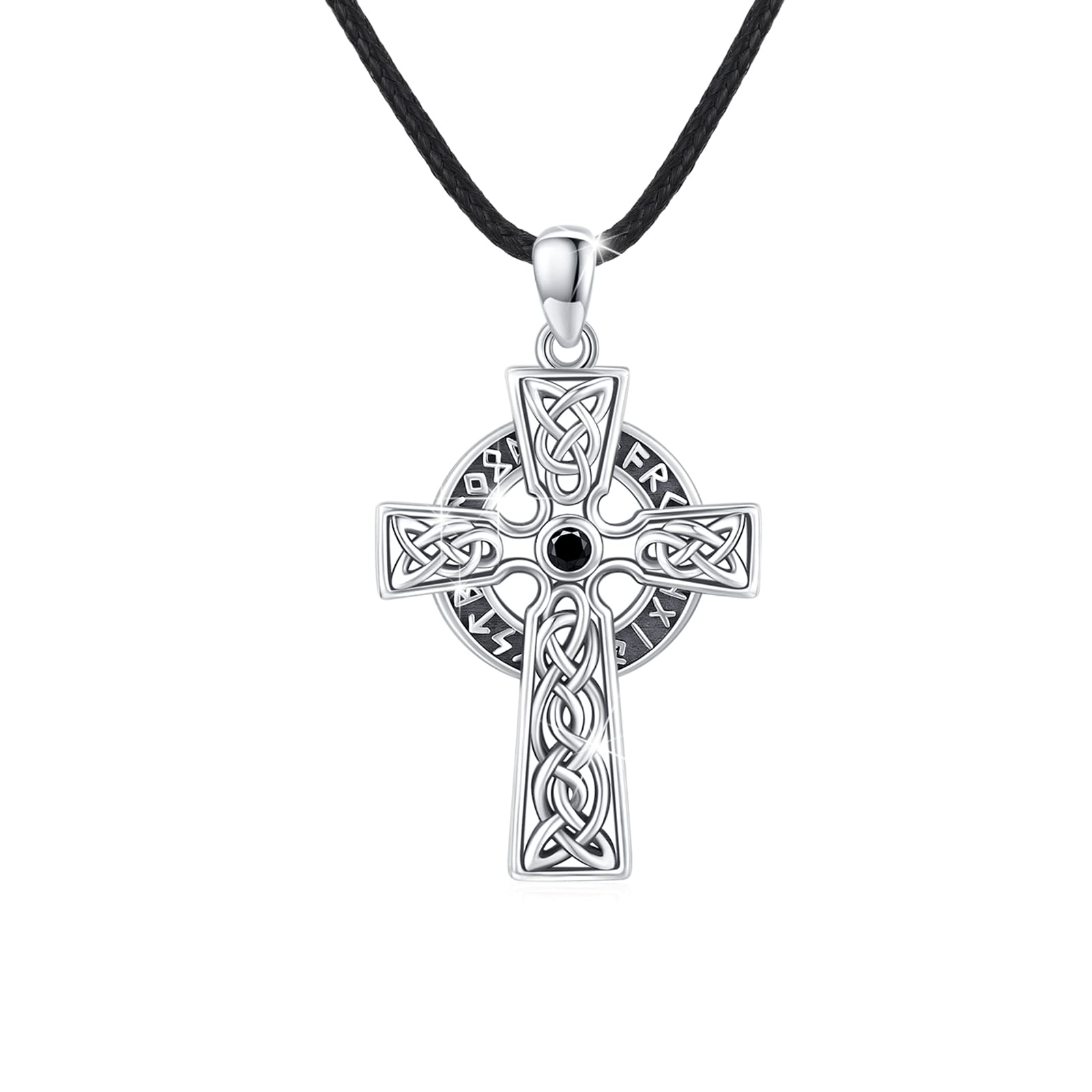 Celtic Cross Pendant Necklace for Men 925 Sterling Silver Viking Crucifix Necklace Irish Celtic Cross Jewelry Gifts for Women Boyfriend, Oxidized, No Gemstone