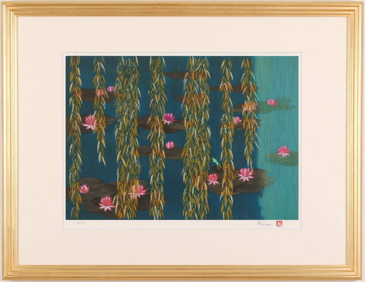 Amazon | 平松礼二 「モネの池に蛙遊ぶ」 睡蓮 絵画 花 和風