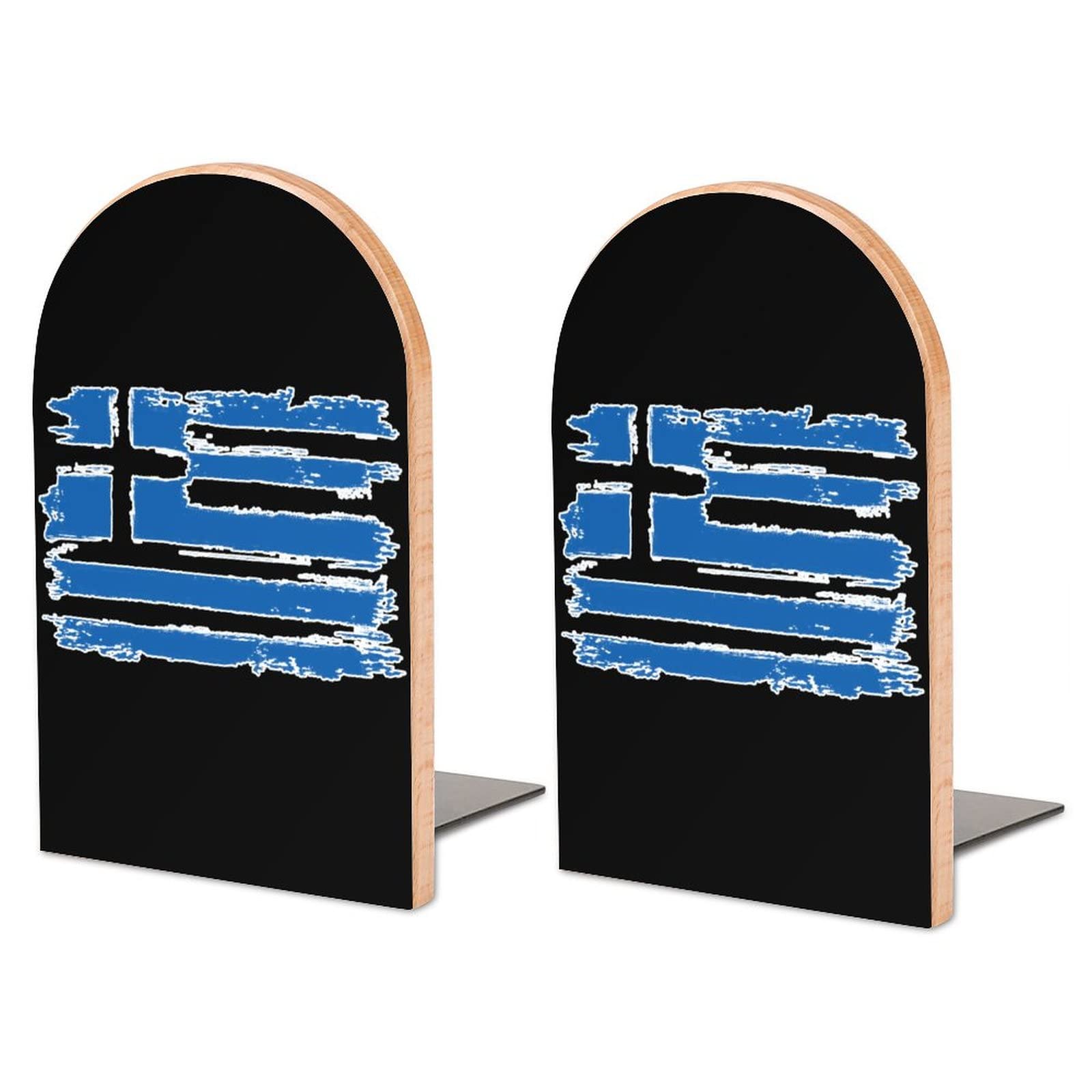 Flag of Greece Bookends Heavy Duty Book Stand 1 Pair for Home Office Shelves Decorative