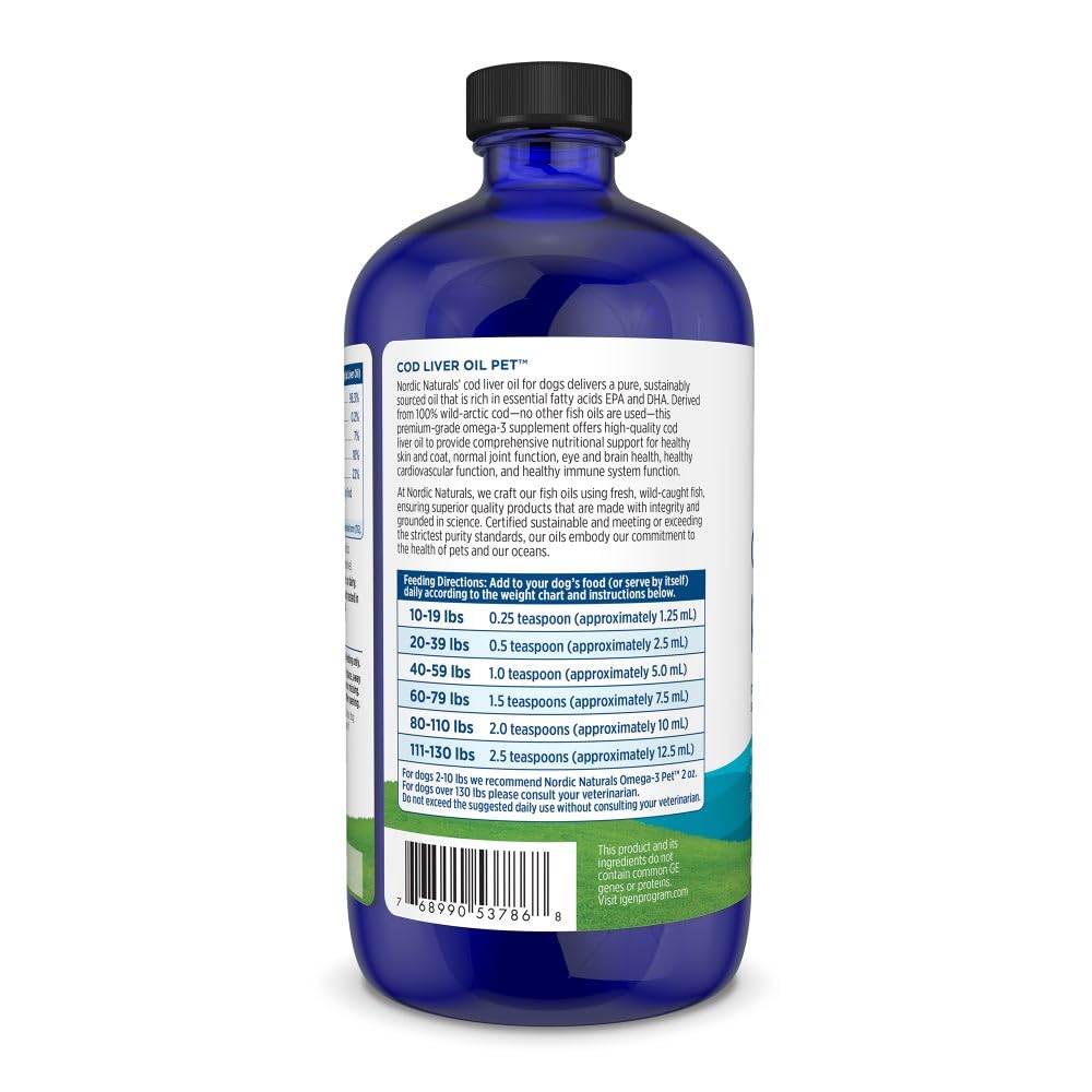 Nordic Naturals Pet Cod Liver Oil | 1104 Mg Omega-3 Per Teaspoon | Cat & Dog Fish Oil EPA DHA | Sardine Fish Oil Dogs Omega Fish Oil for Pets Promotes Heart, Skin, & Immune Health 16 Fl.Oz (473 ml) 4