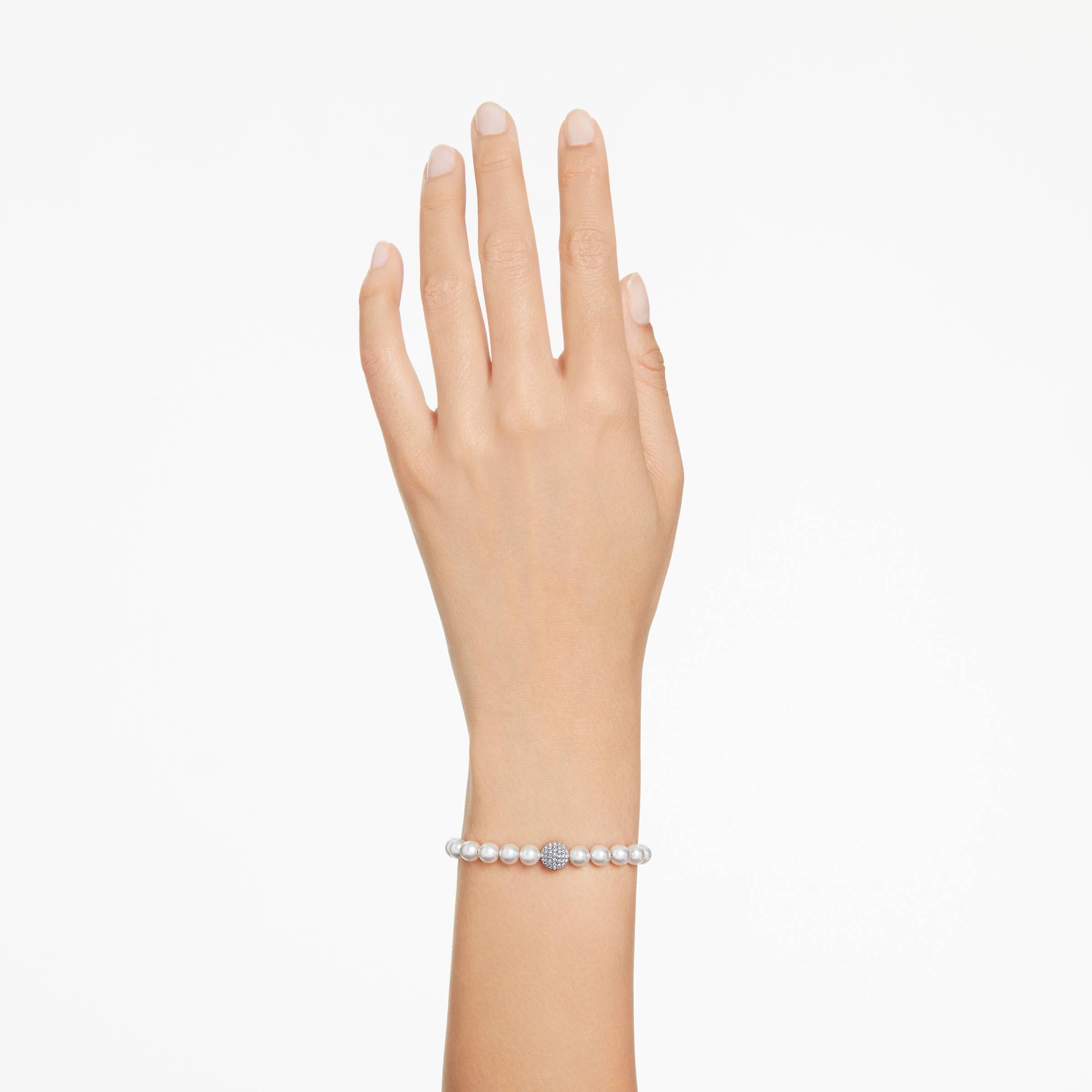 Swarovski Bransoletka Dextera, Oprawa brukowa, Różnobarwne ogniwa, Biała, Powłoka z rodu