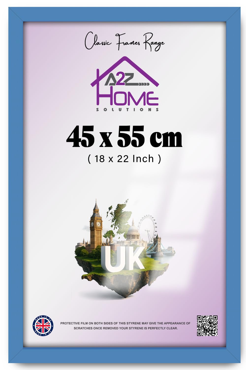 A2Z 45x55cm Premium Poster Frame Eton Wood – Perfect for Wall Gallery, Living Room or Office, Portrait or Landscape Mount Frame with HD Perspex & Solid Clips for Home Wall Hanging – Blue