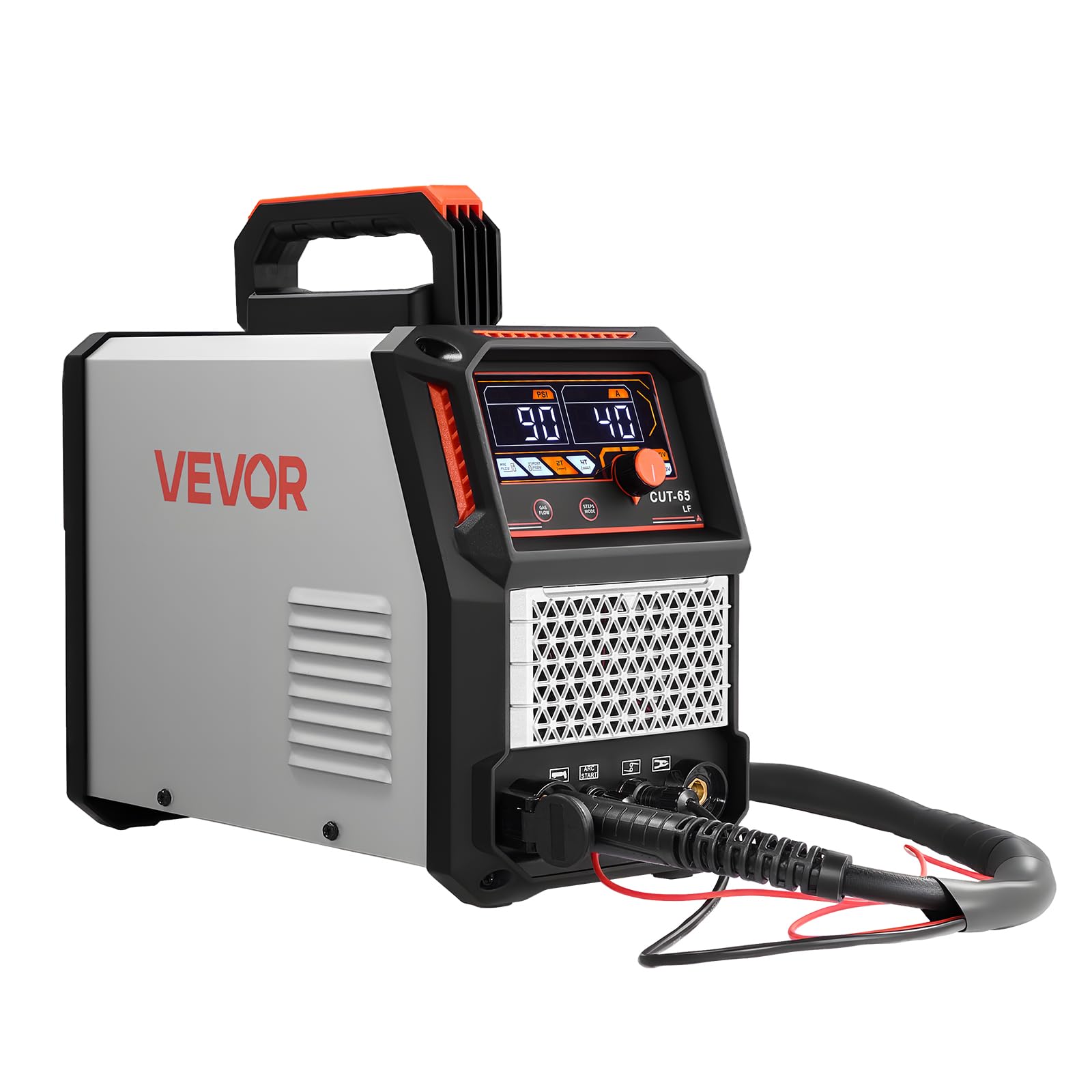 VEVOR Découpeur Plasma, 65 A, Machine de Découpe Plasma à Arc Pilote sans Contact, 220 V, Haute Fréquence, avec Fonction 2T/4T, Onduleur IGBT, Affichage Numérique, Temps PT Réglable pour Réparation
