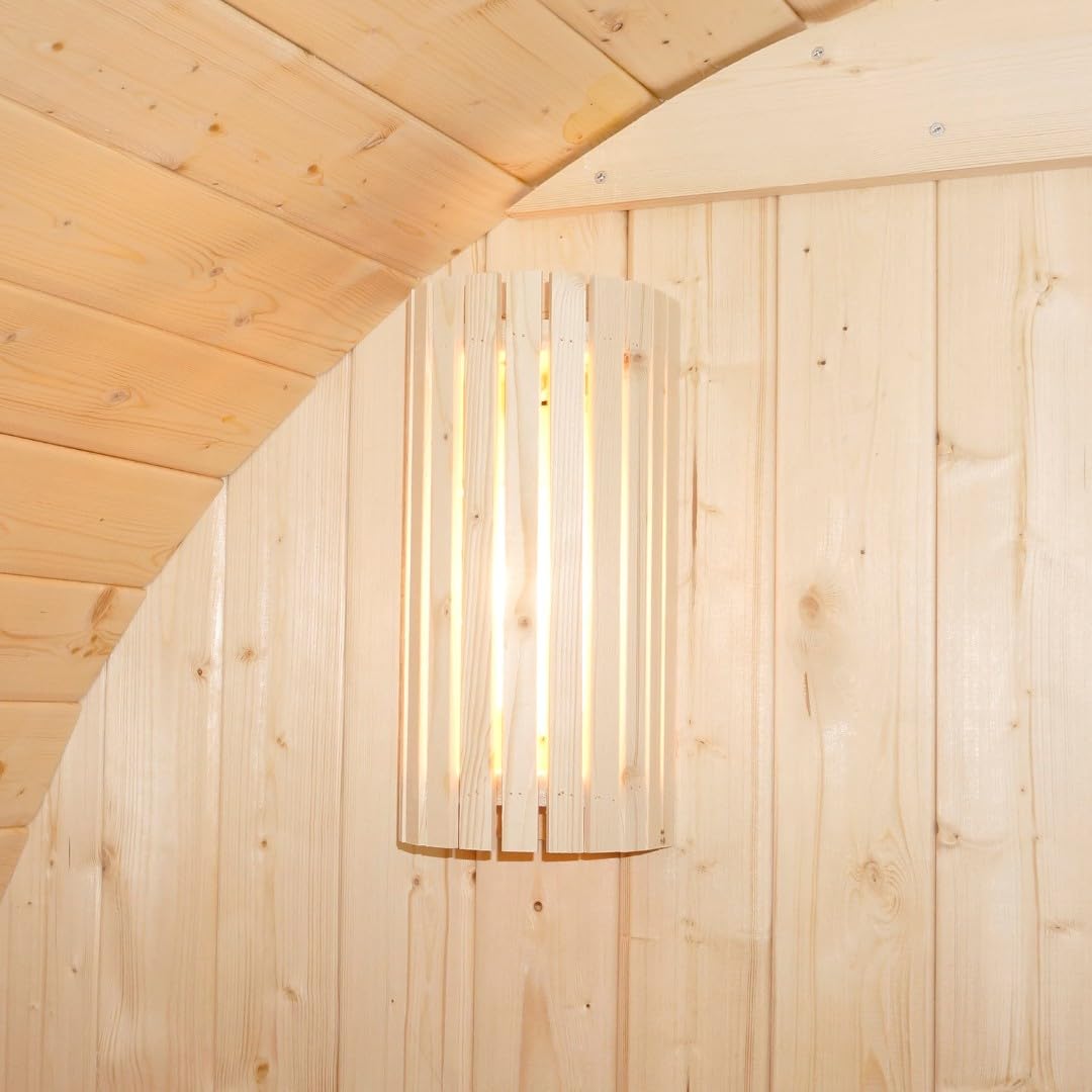 SANOTECHNIK Outdoor Fasssauna TROMSÖ M für 2 Personen, Gartensauna aus Fichtenholz mit 3,6 kW Elektroofen, Saunasteine & Zubehör, Asphaltdach, 189 x 120 x 191,5 cm