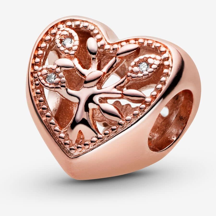 PANDORA Openwork Family Tree Heart Charm - Gift for Her - Compatible Moments Rose with Cubic Zirconia - with Gift Box