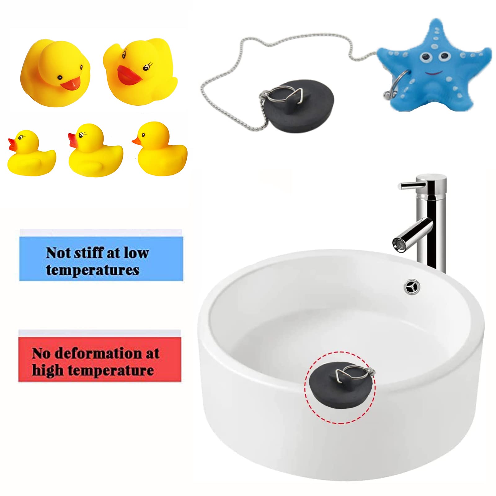 2 Tappi Universali Per Vasca Da Bagno E Lavello In Gomma Con Catena In Acciaio Inox - Diametro 42-45 Mm, Colore Nero, Antiodore E Antiblocco