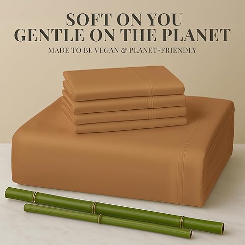 Miniatura 5 de Sacred Thread Juego de sábanas de rayón de 6 piezas de bambú, juego de ropa de cama y fundas de almohada con bolsillos profundos, ropa de cama