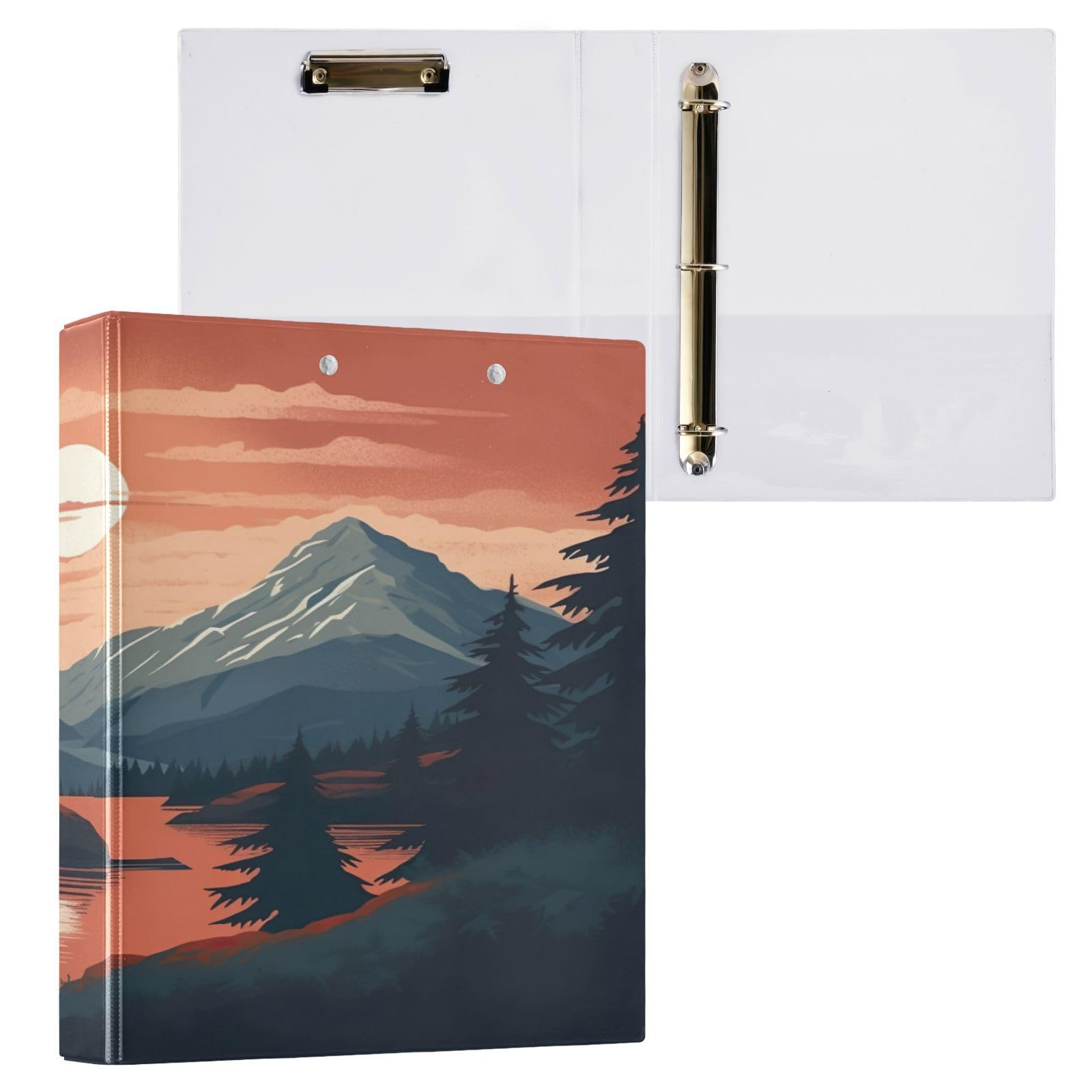 KEEPREAL 3 Ring Binder, Vintage Mountain Landscape Clipboard Binder with 2 Pockets, 1.5 Inch Three Ring Binder Heavy Duty Round Ring Binders for