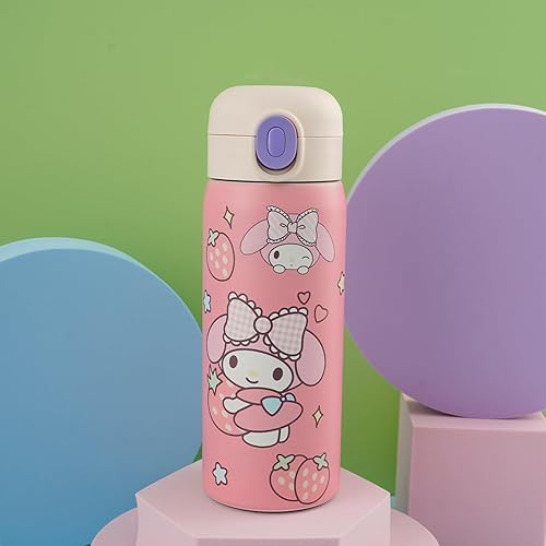 Miniatura 3 de Botella de agua de anime Kitty, botella de agua de anime Kawaii con popote, a prueba de fugas, botella aislada portátil de 16.9 fl oz (melodía, de