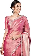 Women's Shimmer Chiffon Lace Boarder Shiny Stone and Diamond Work Saree With Unstitched Blouse Piece...