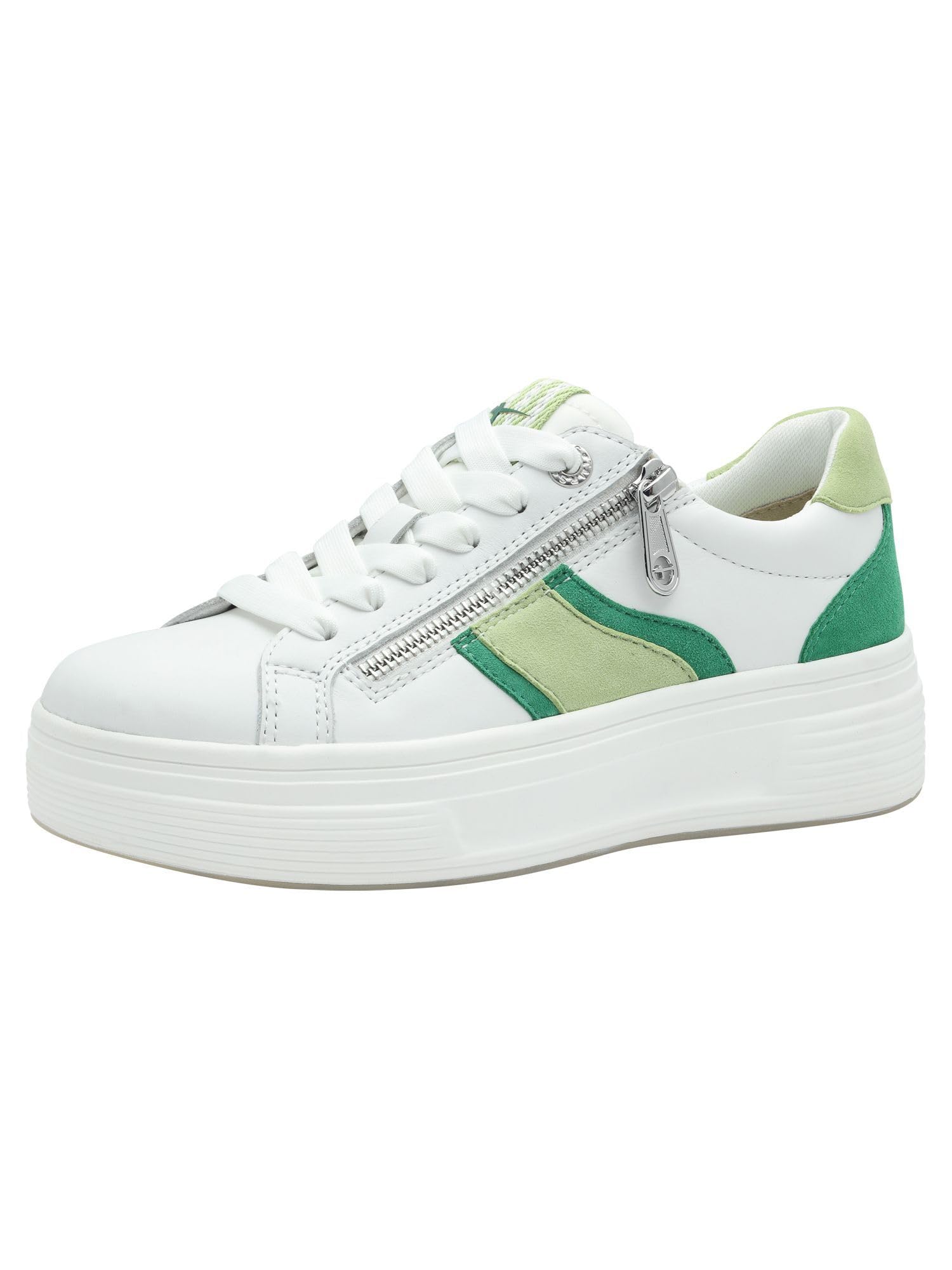 Tamaris Comfort Women’s Platform Sneakers with Zip Low Top, Green Comb, 3,5 UK