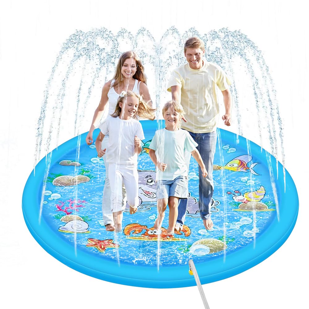 170cm Splash Pad, Sprinkler Wasser Spielmatte,Splash Pad Wasserspielzeug Kinder,Sprinkler Wasser-Spielmatte Für Outdoor Garten Wassersprinkler Kinder Splash Pad (Delfin-Design)