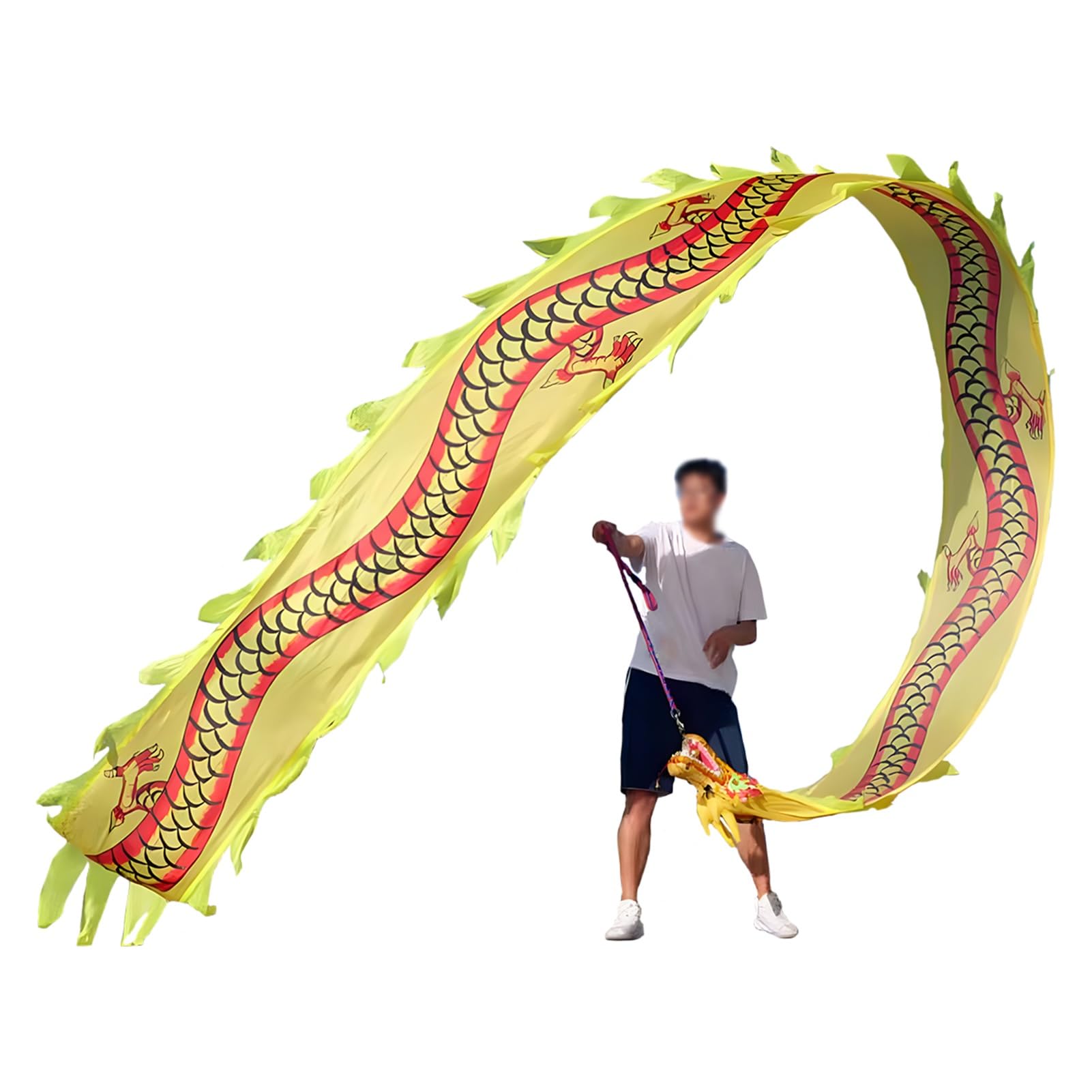 drachentanzband Drachen-Poi Mit Zubehör, Waschbarer Drachen-Band-Poi Für Anfänger, Outdoor-Fitness-Bühnen-Requisiten-Set(Yellow,20 ft)