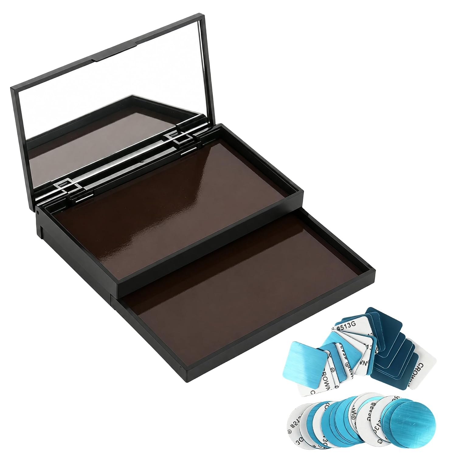 2-Layer Empty Magnetic Makeup Palette with Mirror, Portable Magnetic Eyeshadow Palette with 40 Metal Stickers for DIY Powder Palette, Black, 4.9x3.0 inch