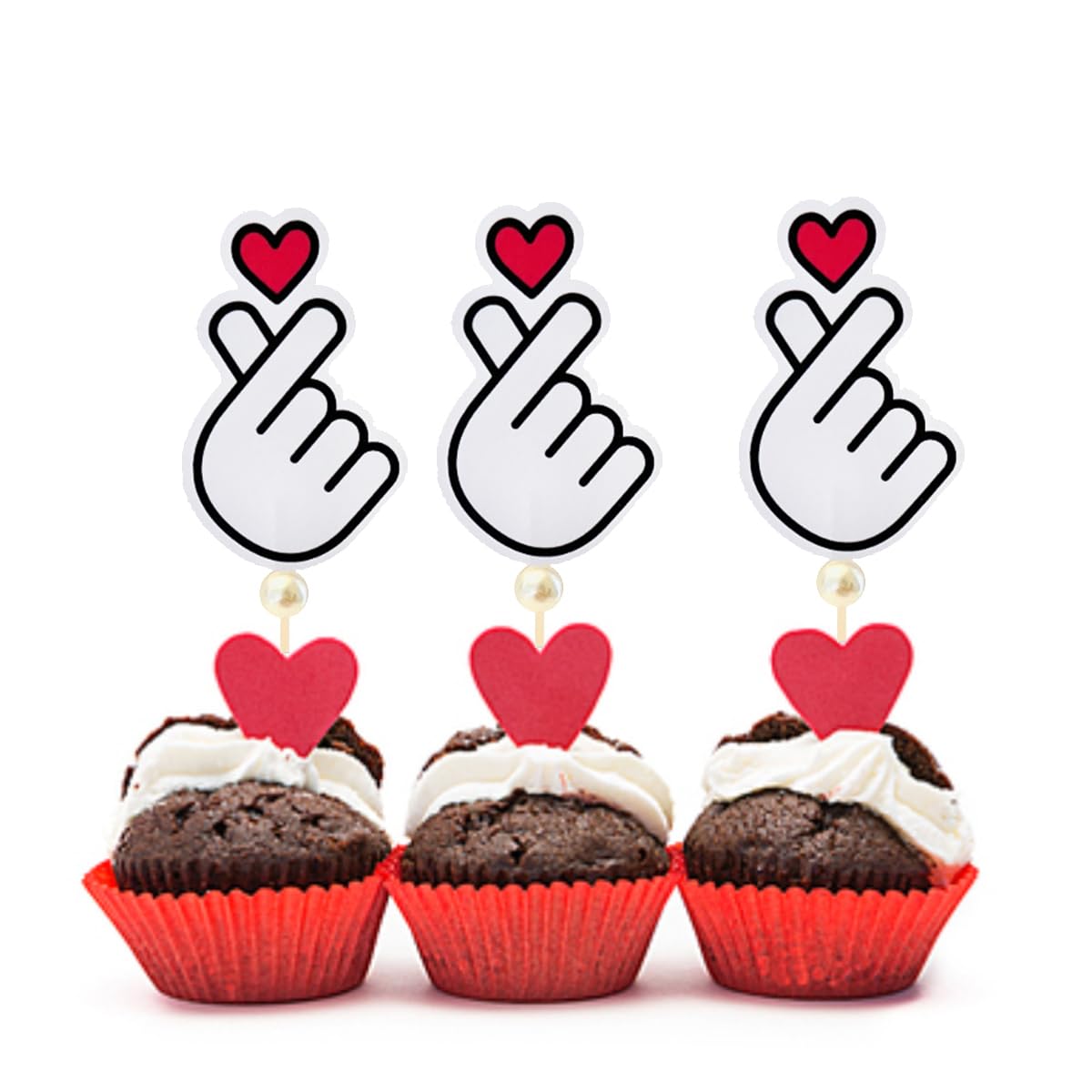 JJJ Design Set of 12 Korean Finger Heart Cupcake topper K-pop Finger Heart Saranghae Topper Heart Hands Cupcake topper Korean I Love You Topper ???