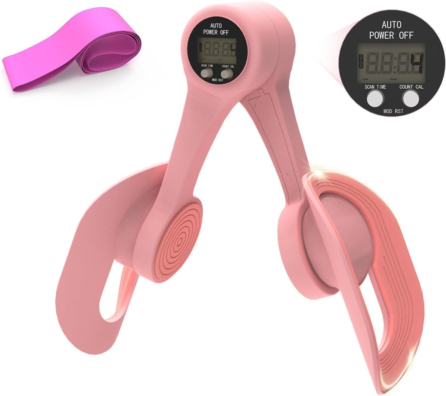 Thigh Master, 360°Adjustable Pelvic Floor Muscle Trainer with LED Display, Inner Thigh Exerciser with 20LB Resistance Band for Women, Home Fitness Equipment for Hip, Leg, Arm, Pink