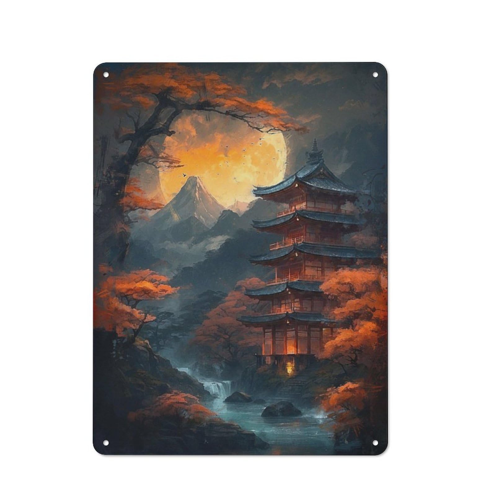 Junmoney Pagoda Of Tranquility Vintage Tin Sign 40X30cm With For Guest Room Or Hallway, For Themed Room Decoration, For Vintage Wall Decor Fans