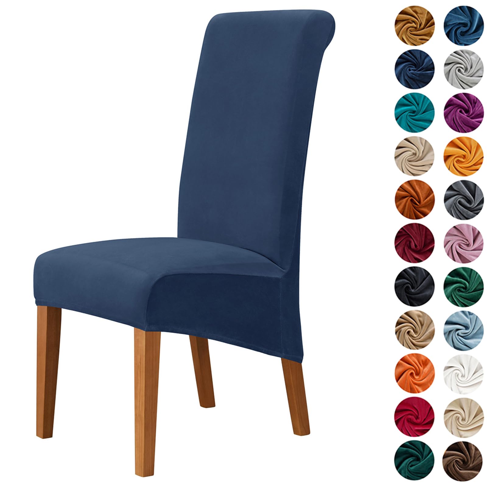 Morbuy Chair Covers Set of 2/4/6, Velvet High Stretch Dining Chair Slipcovers, Removable Washable High Back Chair Protector Covers for Hotel,Ceremony,Banquet,Kitchen,Restaurant (2pc,Navy)