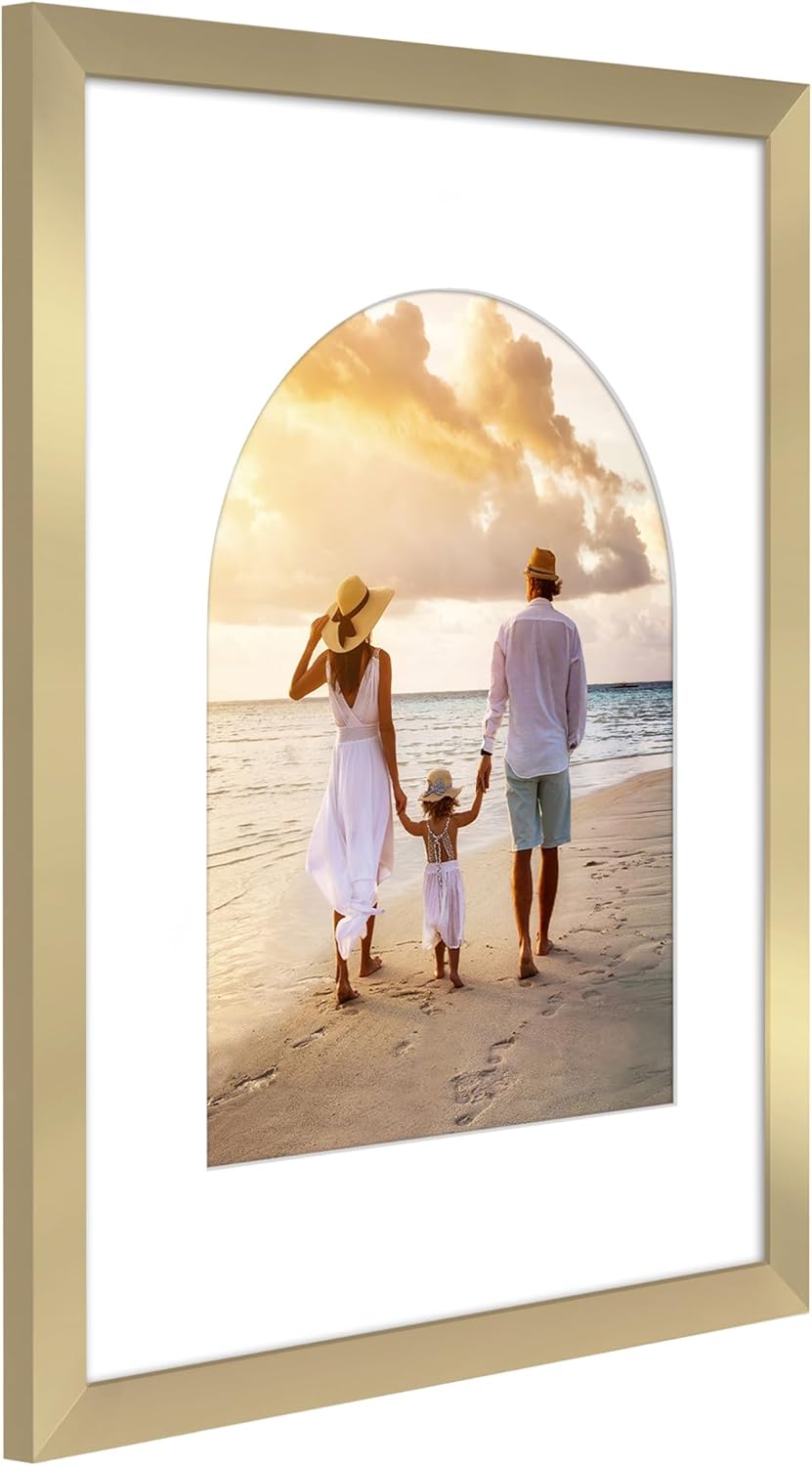Americanflat 16x20 Picture Frame with Arch-Shaped Mat - Use as 11x14 Frame with Mat or Display 16x20 Photo Without Mat - Epic Collection - Wide Photo Frames for Wall display with Plexiglass - Gold