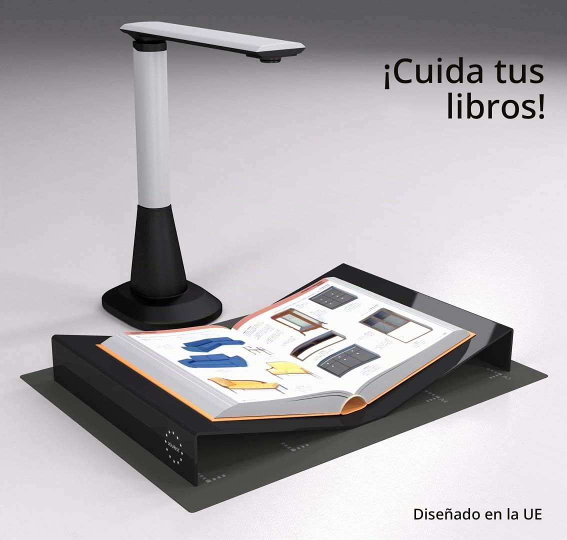 JOURIST Cuna para escáner de supervisión y escáner de libros para una superficie de escaneo de hasta A3, de acrílico negro.