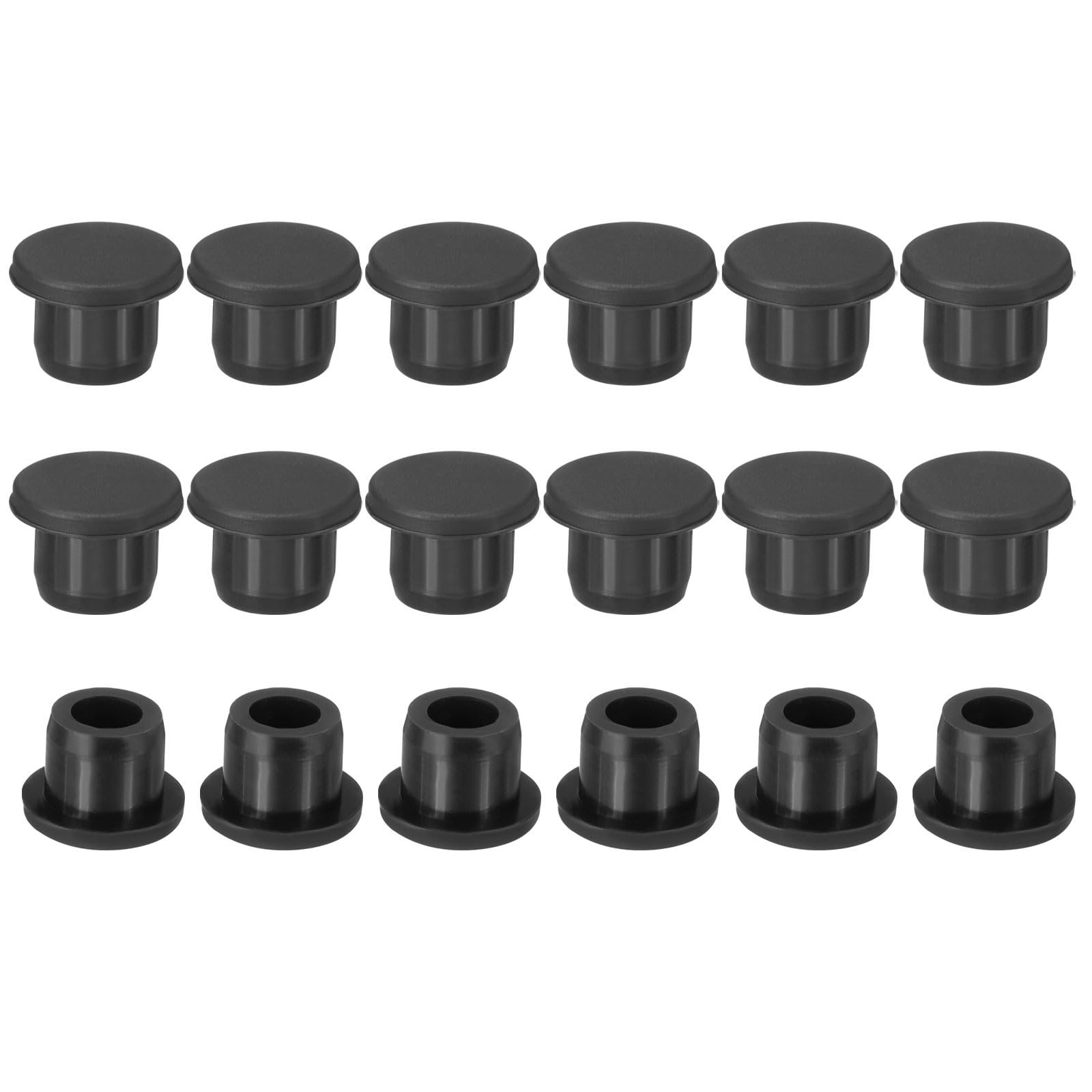 PATIKIL Silicone Rubber Plug, 18 Pcs Soft Flexible Solid Rubber Stopper T-shaped Silicone Plugs for 13 to 14mm Hole, Black