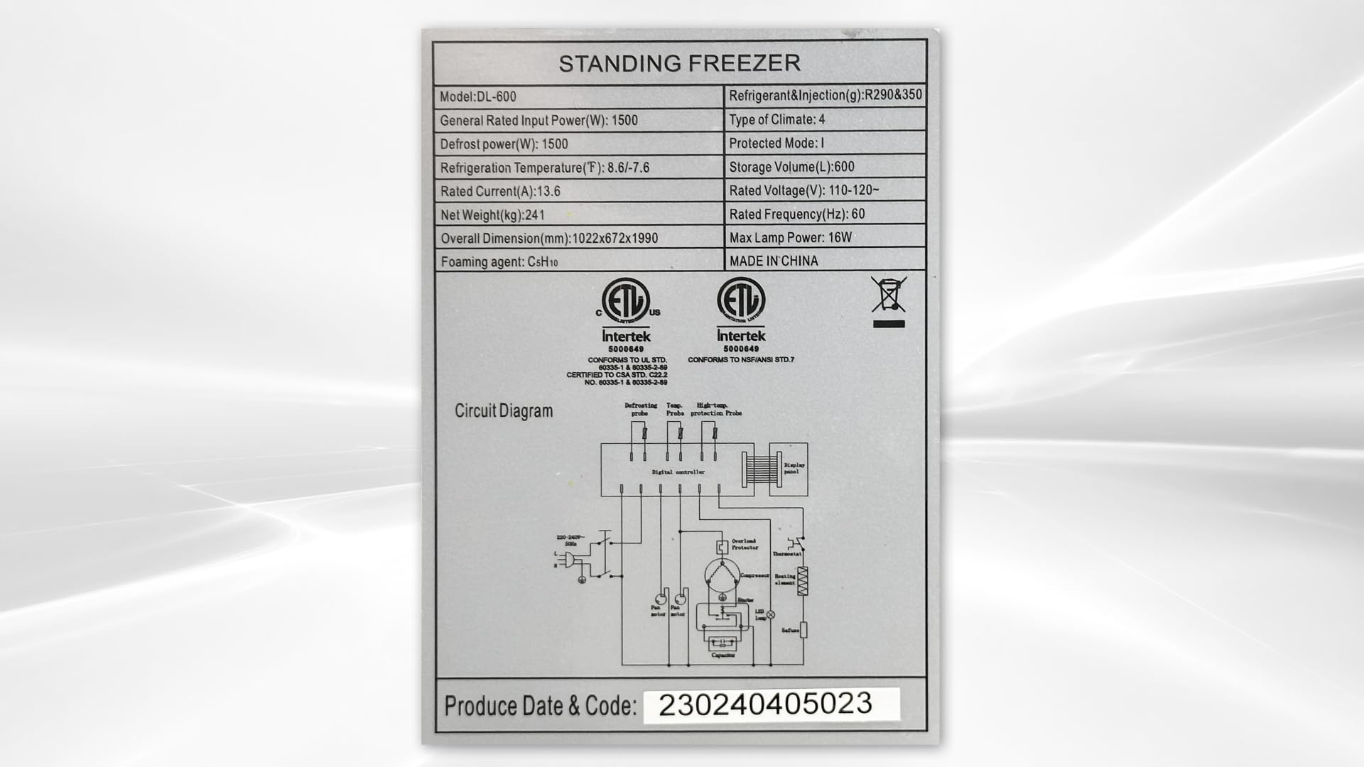 Commercial Freezer Glass 2-door 4 side transparent 23cu.ft Upright NSF DL-600F on Fridge.com