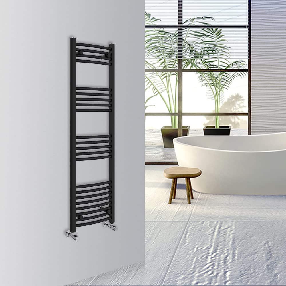 Warmehaus Curved Bathroom Heated Towel Rail Warmer Radiator Central Heating 1400x400mm - Black