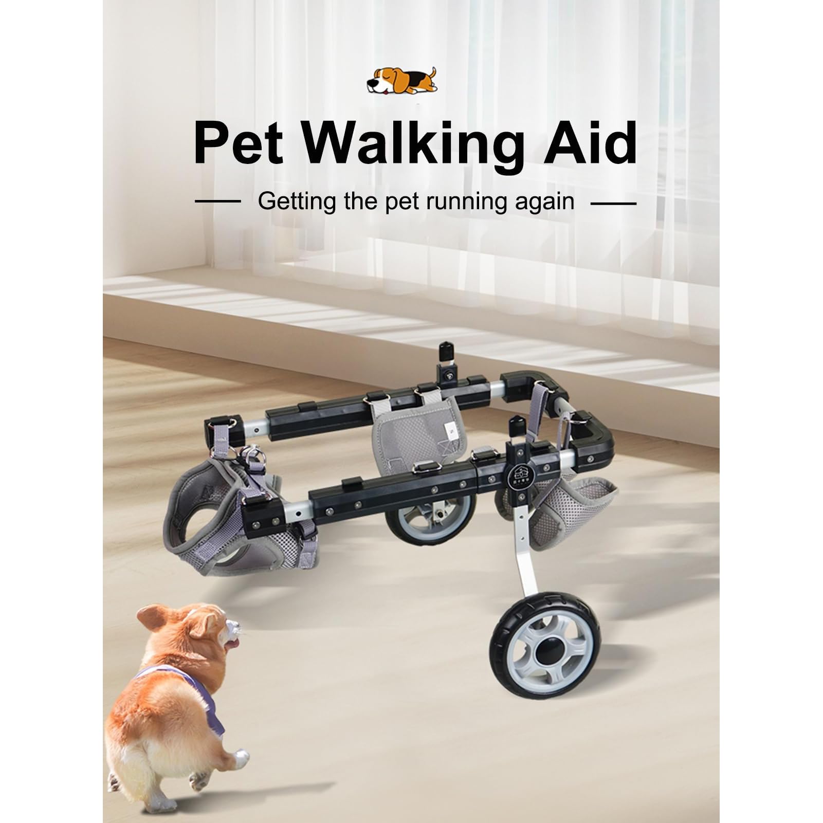 Carrello Cani Disabili Piccola Sedia a Rotelle per Gatti per Zampe Posteriori, Riabilitazione Gambe Posteriori Leggera 2 Ruote, Veicolo di Supporto per L'anca Paralizzata