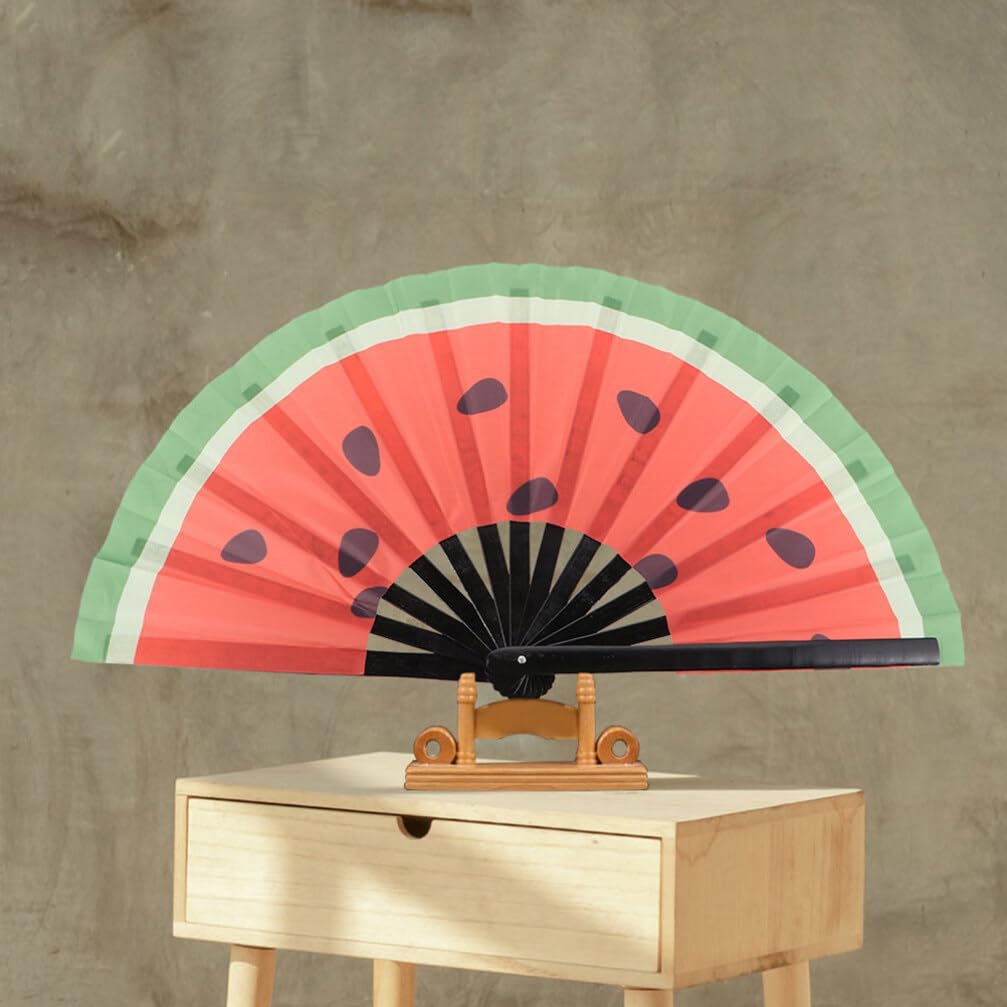 2piezas Abanico Plegable de Mano Estilo Japonés Unidades Diseño de Sandía para Fiestas de Verano y Eventos Festivos