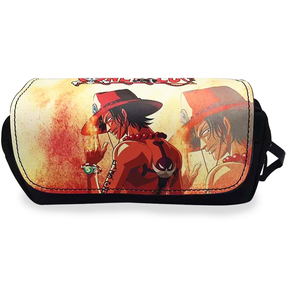 Hilloly One Piece Pencil Bag, One Piece Pencil Case Large Capacity Anime PU-Leather Zippers Pen Bag Double Layers Pencil Case for Kids Home Office School Supplies