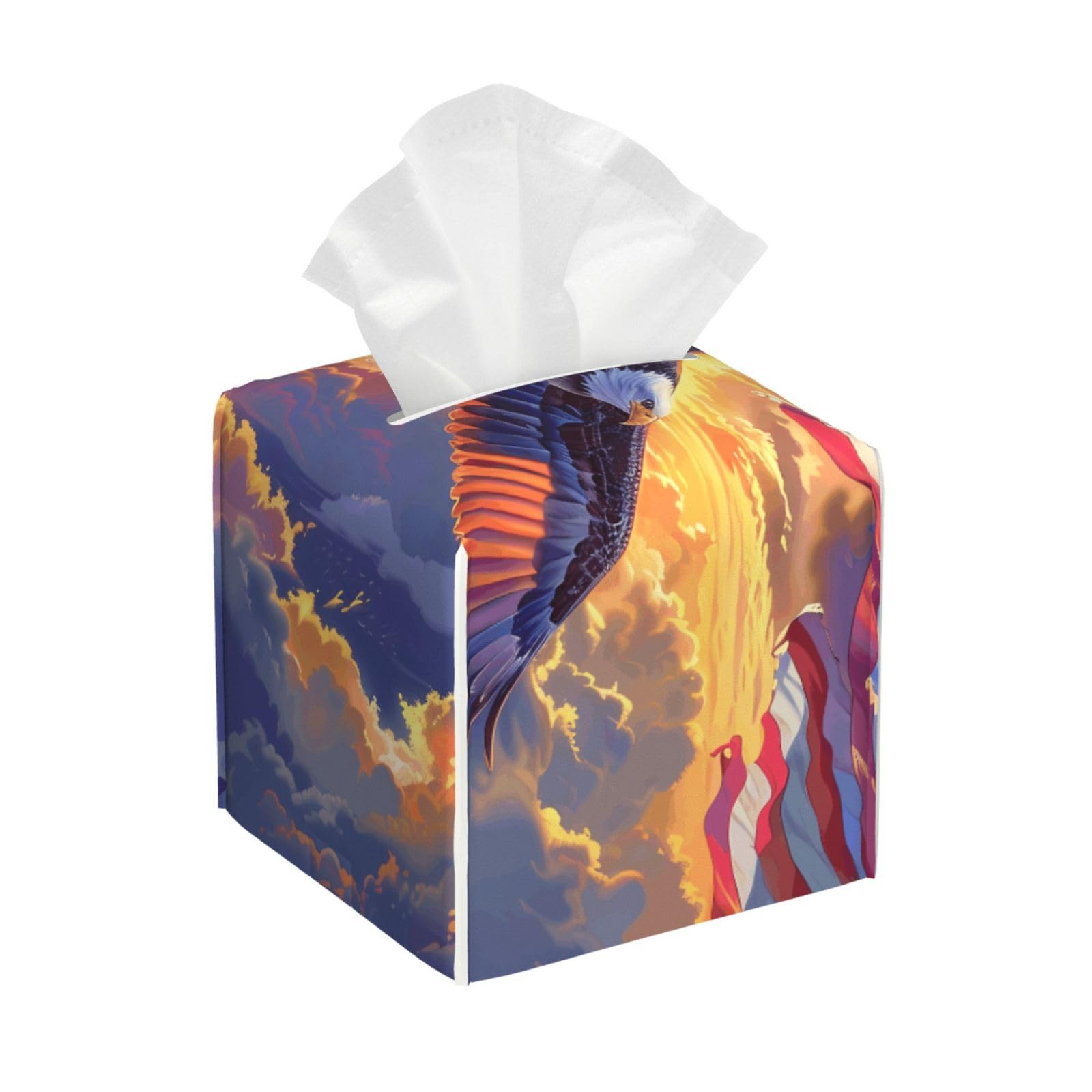 American Bald Eagle Pattern Square Tissue Box Cover with Modern and Stylish Bottom Tissue Box Storage Space