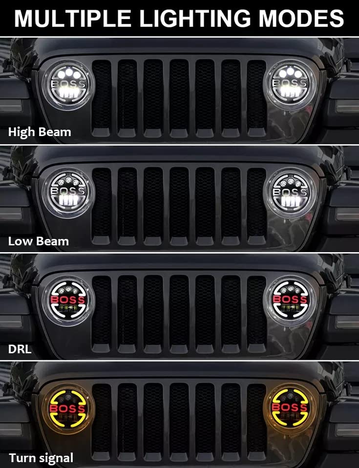 Image of Boss 7 inch LED Headlight - Blazing 110W | High /Low Beam, DRL | H4 Plug & Play Compatible With Royal Enfield, Thar, Gypsy