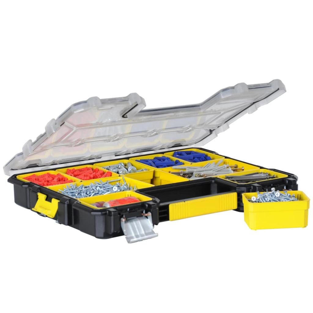 STANLEY FATMAX 1-97-518 - Organizador FatMax con compartimientos extraíbles & Organizador Impermeable FatMax 1-97-517, Negro/Transparente/Amarillo
