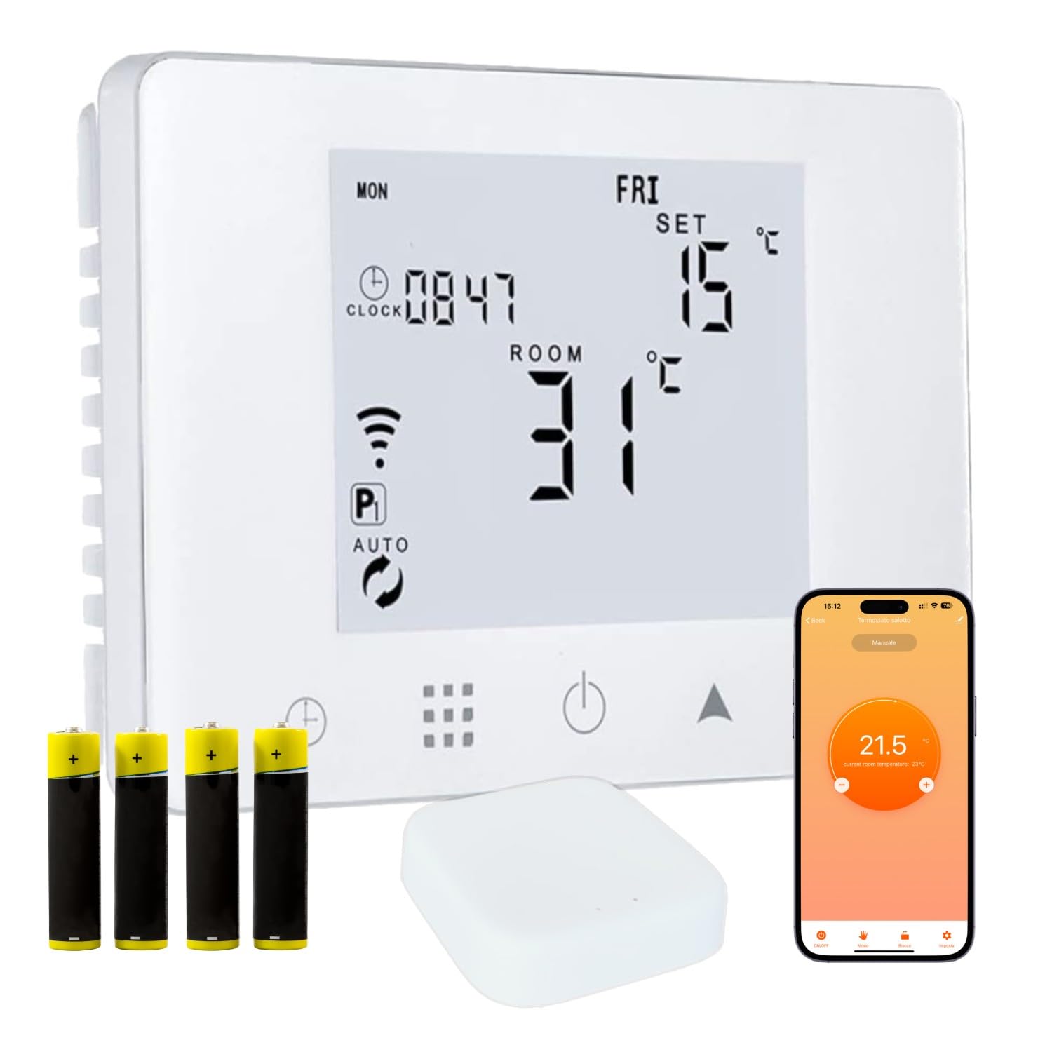 CRONOTERMOSTATO WIFI A BATTERIE PROGRAMMABILE TERMOSTATO CALDAIA SMARTPHONE APP ALEXA DA PARETE O BOX 503 (Termostato + Gateway)