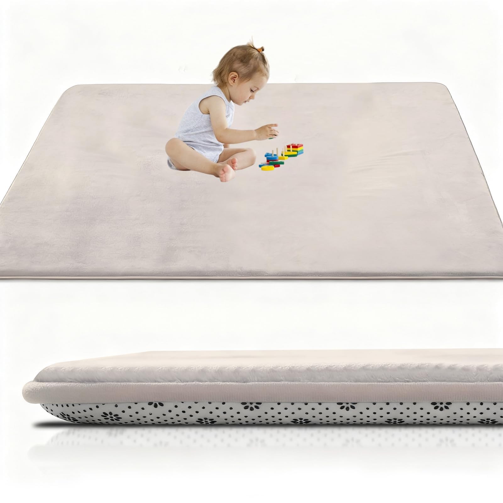 Rxuesug Cream Large Kids Crawling Play Mat, 150 X 150 Cm Foldable Baby Play Mat, Large Thick Foam Playmat Waterproof, 2Cm Non-Slip For Children, Toddlers & Babies, Playpen Mat F Outdoor Indoor